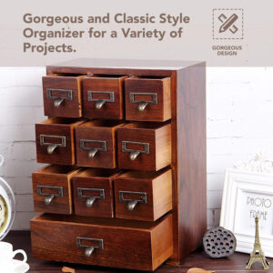 6888788d63d50a752e727064447d445e67068061ed9c3cd9e9169.jpg Primo Supply Library Card Catalog Solid Wood Small Curio Cabinet l Retro Storage Organizer Apothecary Drawer Dresser l Thread Coin Trading Card Storage Shelf | Tall - Fully Assembled