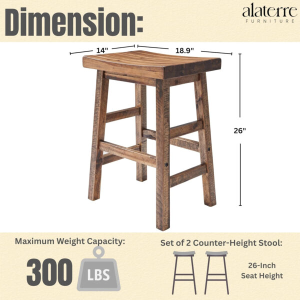 Alaterre Furniture Durango 20-Inch Tall Industrial Wood Dining Stool - Table or Extra Seat - Unique Rustic Industrial Style and Comfort - Farmhouse, Solid Wood Furniture