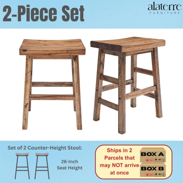 Alaterre Furniture Durango 20-Inch Tall Industrial Wood Dining Stool - Table or Extra Seat - Unique Rustic Industrial Style and Comfort - Farmhouse, Solid Wood Furniture