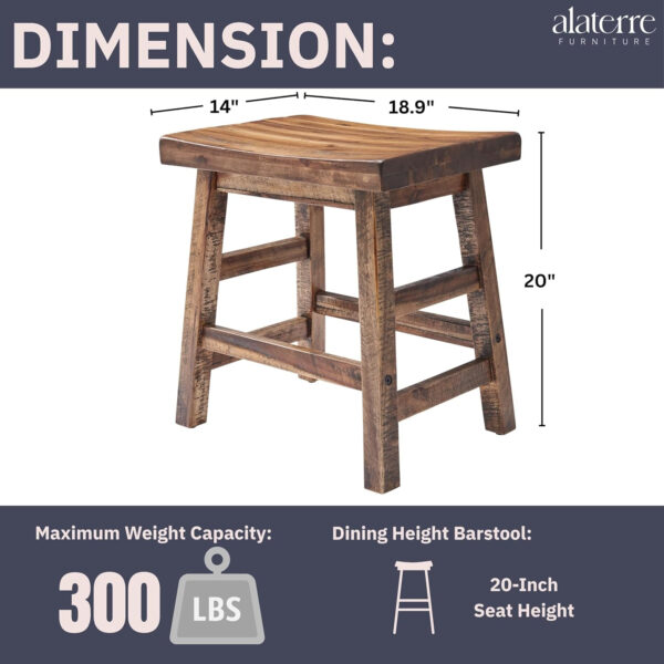 Alaterre Furniture Durango 20-Inch Tall Industrial Wood Dining Stool - Table or Extra Seat - Unique Rustic Industrial Style and Comfort - Farmhouse, Solid Wood Furniture