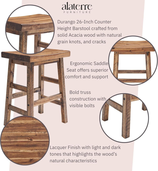 Alaterre Furniture Durango 20-Inch Tall Industrial Wood Dining Stool - Table or Extra Seat - Unique Rustic Industrial Style and Comfort - Farmhouse, Solid Wood Furniture