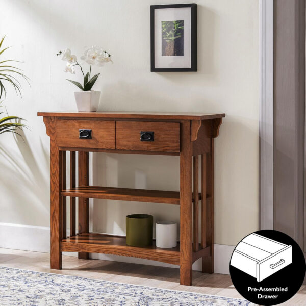 Leick Home 8261 Mission Bookcase Console Table with Drawers, Made with Solid Wood, for Living Room, Entry Way, Office, Bedrooms, Russet Finish