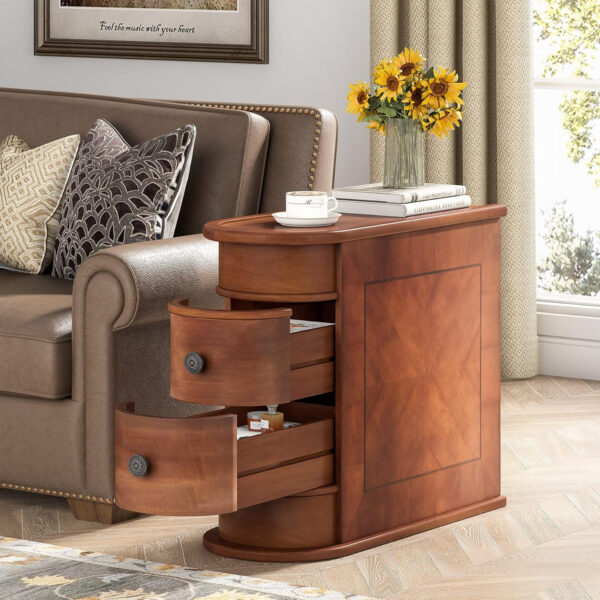 68887a7c115212cf61b8637cbc33833eaf09c14b2770ac601d0f5.jpg LITTLE TREE Wood End Table with 2 Drawers Sofa Side Table, No Assembly Required Vintage Slim Nightstand Bedside Table for Bedroom