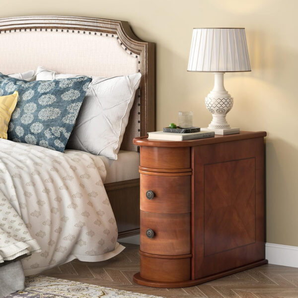 68887a8489532b42b11077c6f46fd60c6e3984af57c76e729b599.jpg LITTLE TREE Wood End Table with 2 Drawers Sofa Side Table, No Assembly Required Vintage Slim Nightstand Bedside Table for Bedroom