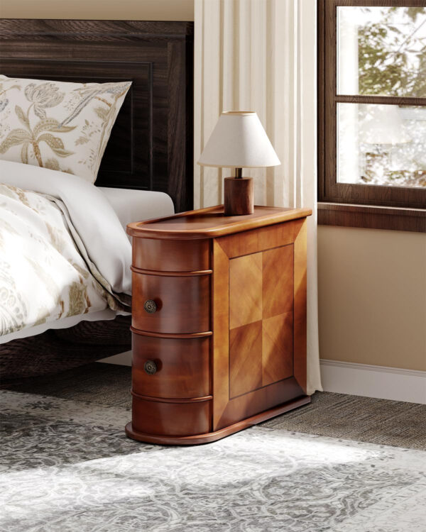 68887a8aac584ae57999f8b26b18194a1f431962bf433e29f4591.jpg LITTLE TREE Wood End Table with 2 Drawers Sofa Side Table, No Assembly Required Vintage Slim Nightstand Bedside Table for Bedroom