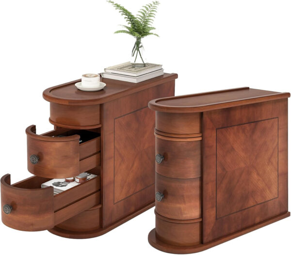 68887a8c5a3841a9933350f49527a16939a74b42fce680bcd987d.jpg LITTLE TREE Wood End Table with 2 Drawers Sofa Side Table, No Assembly Required Vintage Slim Nightstand Bedside Table for Bedroom