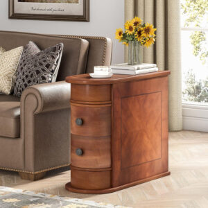68887a8e0f3a1d1bbb0f03714ad8851a1900d2381be50b889cfe4.jpg LITTLE TREE Wood End Table with 2 Drawers Sofa Side Table, No Assembly Required Vintage Slim Nightstand Bedside Table for Bedroom