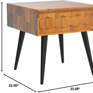 Bme Georgina Solid Wood Nightstands with Drawers - Fully Assembled Rustic Geometric Pattern Bedside Cabinet - Mid Century Modern Side Table for Living Room, Bedroom