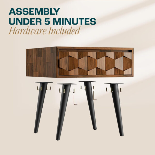 Bme Georgina Solid Wood Nightstands with Drawers - Fully Assembled Rustic Geometric Pattern Bedside Cabinet - Mid Century Modern Side Table for Living Room, Bedroom