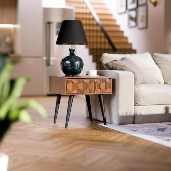 Bme Georgina Solid Wood Nightstands with Drawers - Fully Assembled Rustic Geometric Pattern Bedside Cabinet - Mid Century Modern Side Table for Living Room, Bedroom