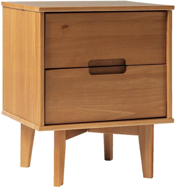 68887b9376e5c243ec09e655a2e6297479c0d596e7a0b45663ab4.jpg Walker Edison Mid Century Modern Grooved Handle Wood Nightstand Side Table Bedroom Storage Drawer and Shelf Bedside End Table, 2 Drawer, Caramel