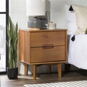 68887b95044eeb0f5819be353d0d1227f53bd76cbf4fdd4684578.jpg Walker Edison Mid Century Modern Grooved Handle Wood Nightstand Side Table Bedroom Storage Drawer and Shelf Bedside End Table, 2 Drawer, Caramel