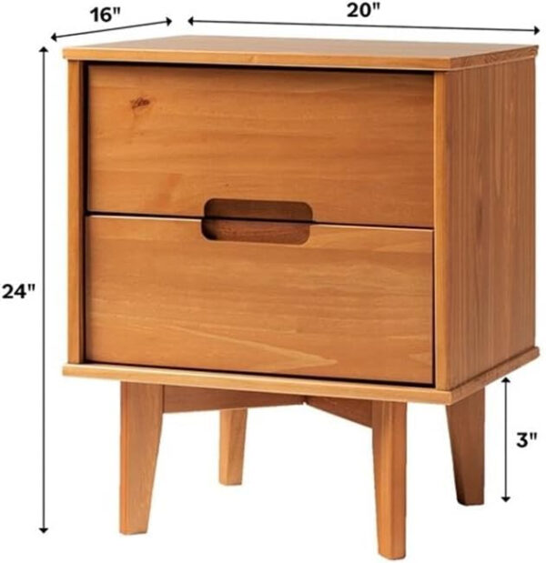 68887b96a719432abc941a12e0442b4dee5b2d31d57024b07e057.jpg Walker Edison Mid Century Modern Grooved Handle Wood Nightstand Side Table Bedroom Storage Drawer and Shelf Bedside End Table, 2 Drawer, Caramel