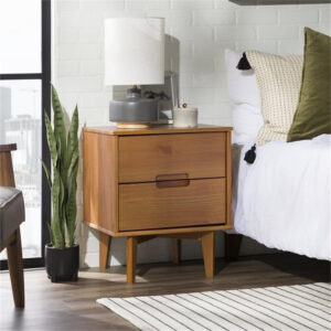 68887b9980b273b5bb95335b786759c20588ebef393a4a36945db.jpg Walker Edison Mid Century Modern Grooved Handle Wood Nightstand Side Table Bedroom Storage Drawer and Shelf Bedside End Table, 2 Drawer, Caramel