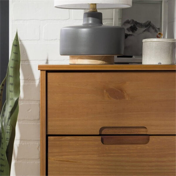 68887b9c952ec4dc3f44589c9aeea1a803481f6a5db9bc49f8587.jpg Walker Edison Mid Century Modern Grooved Handle Wood Nightstand Side Table Bedroom Storage Drawer and Shelf Bedside End Table, 2 Drawer, Caramel