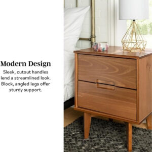 68887b9f9e3332b0c5a9167f43ef26fc4e1f8f5546d9b00f60385.jpg Walker Edison Mid Century Modern Grooved Handle Wood Nightstand Side Table Bedroom Storage Drawer and Shelf Bedside End Table, 2 Drawer, Caramel