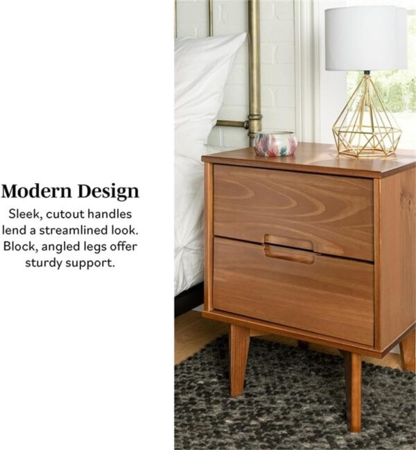 68887b9f9e3332b0c5a9167f43ef26fc4e1f8f5546d9b00f60385.jpg Walker Edison Mid Century Modern Grooved Handle Wood Nightstand Side Table Bedroom Storage Drawer and Shelf Bedside End Table, 2 Drawer, Caramel