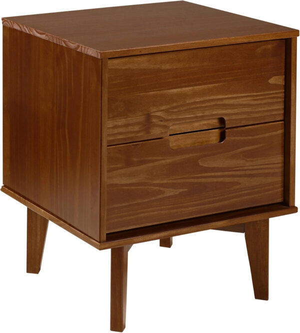 68887bb0cfc4f8a37c741a0d2a173ee8a19431d8b4e63002c1698.jpg Walker Edison Mid Century Modern Grooved Handle Wood Nightstand Side Table Bedroom Storage Drawer and Shelf Bedside End Table, 2 Drawer, Caramel