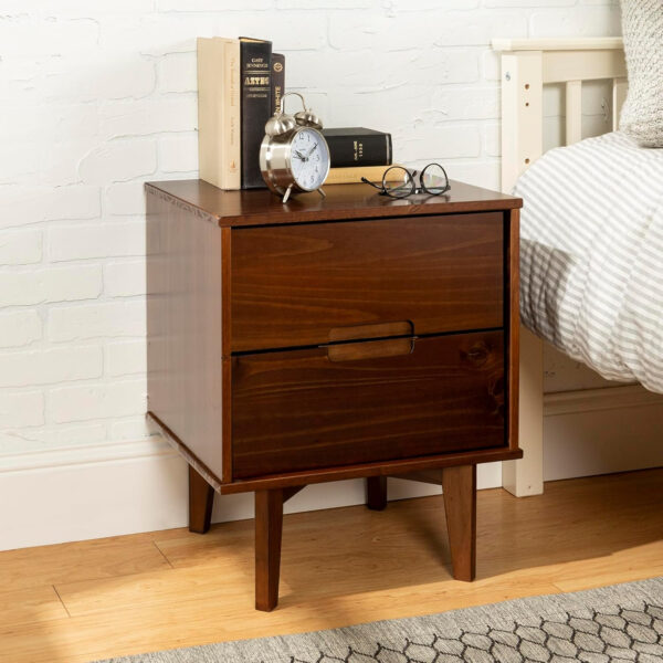68887bb2c1facd65a63b3d6b7c6fc6013e2fdb9c14eb576a6af9d.jpg Walker Edison Mid Century Modern Grooved Handle Wood Nightstand Side Table Bedroom Storage Drawer and Shelf Bedside End Table, 2 Drawer, Caramel