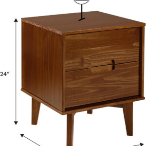 68887bb4978bfd75e9a1e33d11342bc4a4826b3552a2dcd7688e6.jpg Walker Edison Mid Century Modern Grooved Handle Wood Nightstand Side Table Bedroom Storage Drawer and Shelf Bedside End Table, 2 Drawer, Caramel