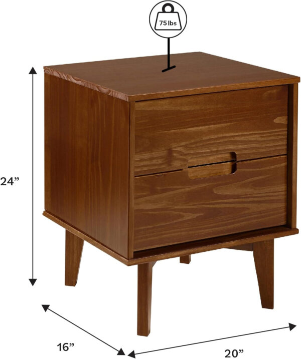 68887bb4978bfd75e9a1e33d11342bc4a4826b3552a2dcd7688e6.jpg Walker Edison Mid Century Modern Grooved Handle Wood Nightstand Side Table Bedroom Storage Drawer and Shelf Bedside End Table, 2 Drawer, Caramel