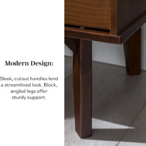 68887bb66125aae9f2383c3c20d8add0c90f7337b8eb100b6a4d6.jpg Walker Edison Mid Century Modern Grooved Handle Wood Nightstand Side Table Bedroom Storage Drawer and Shelf Bedside End Table, 2 Drawer, Caramel