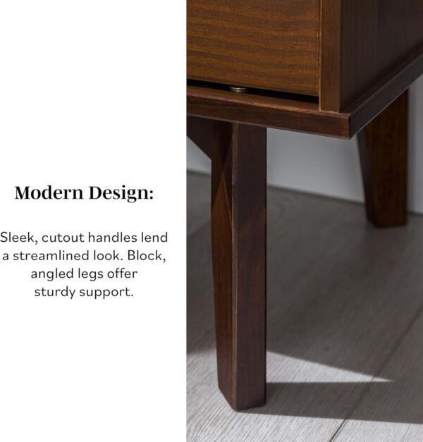 68887bb66125aae9f2383c3c20d8add0c90f7337b8eb100b6a4d6.jpg Walker Edison Mid Century Modern Grooved Handle Wood Nightstand Side Table Bedroom Storage Drawer and Shelf Bedside End Table, 2 Drawer, Caramel
