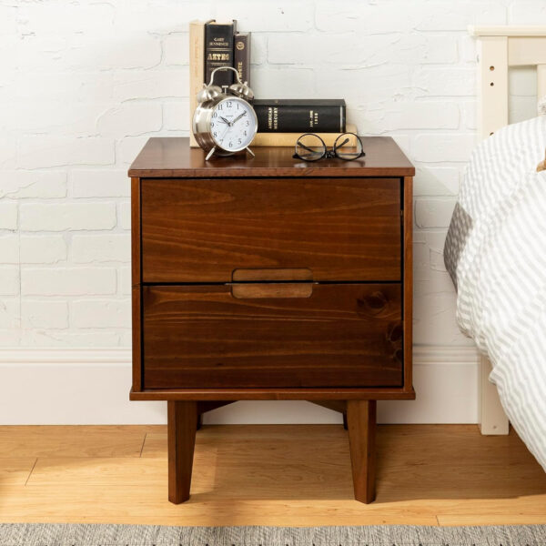 68887bbbe36739e7ec2ee3c8d091aef0e87eb6d3eb6de04759f7c.jpg Walker Edison Mid Century Modern Grooved Handle Wood Nightstand Side Table Bedroom Storage Drawer and Shelf Bedside End Table, 2 Drawer, Caramel