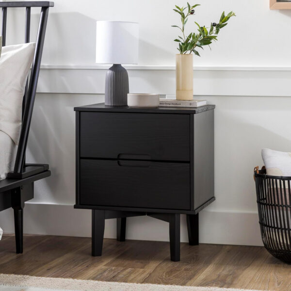 68887bc15c8b04c534deea045b30521d0524566e49675d1bb261c.jpg Walker Edison Mid Century Modern Grooved Handle Wood Nightstand Side Table Bedroom Storage Drawer and Shelf Bedside End Table, 2 Drawer, Caramel