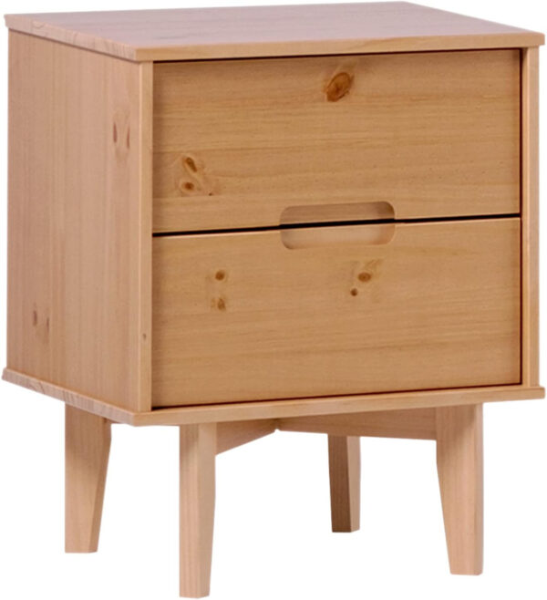 68887bc8929af13b2ceb6c63af95ce37beb94897b4105fc3f2b06.jpg Walker Edison Mid Century Modern Grooved Handle Wood Nightstand Side Table Bedroom Storage Drawer and Shelf Bedside End Table, 2 Drawer, Caramel