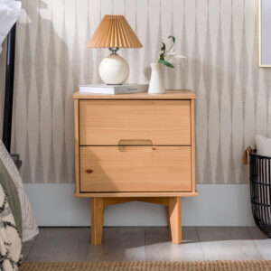 68887bca63cc565dacec7a3b5b05a864dff510486c2b3eaf39937.jpg Walker Edison Mid Century Modern Grooved Handle Wood Nightstand Side Table Bedroom Storage Drawer and Shelf Bedside End Table, 2 Drawer, Caramel