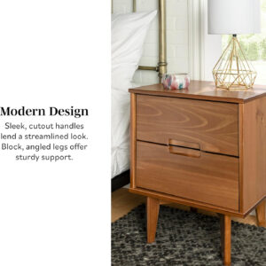 68887bce30c31aa266f5cefef30013f45e1b10488a749daec4d97.jpg Walker Edison Mid Century Modern Grooved Handle Wood Nightstand Side Table Bedroom Storage Drawer and Shelf Bedside End Table, 2 Drawer, Caramel