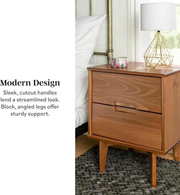 68887bce30c31aa266f5cefef30013f45e1b10488a749daec4d97.jpg Walker Edison Mid Century Modern Grooved Handle Wood Nightstand Side Table Bedroom Storage Drawer and Shelf Bedside End Table, 2 Drawer, Caramel