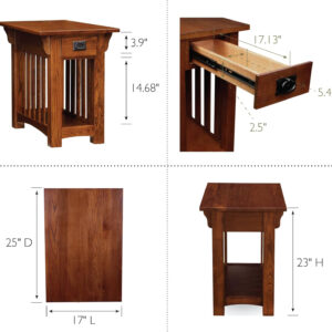 Leick Home Mission End Table, Solid Wood Construction, One Drawer, Bottom Display Shelf, Slatted Sides, Easy-Assembly, Medium Oak, 25.0 in. L x 17.0 in. W x 23.0 in. H, 8206