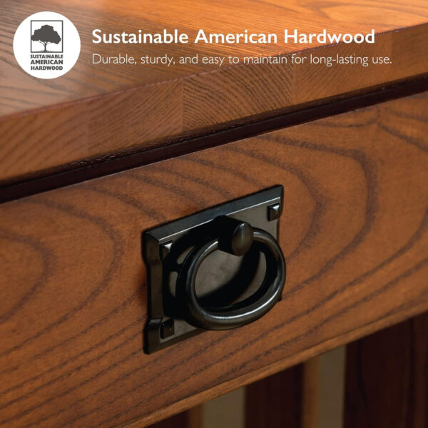 Leick Home Mission End Table, Solid Wood Construction, One Drawer, Bottom Display Shelf, Slatted Sides, Easy-Assembly, Medium Oak, 25.0 in. L x 17.0 in. W x 23.0 in. H, 8206