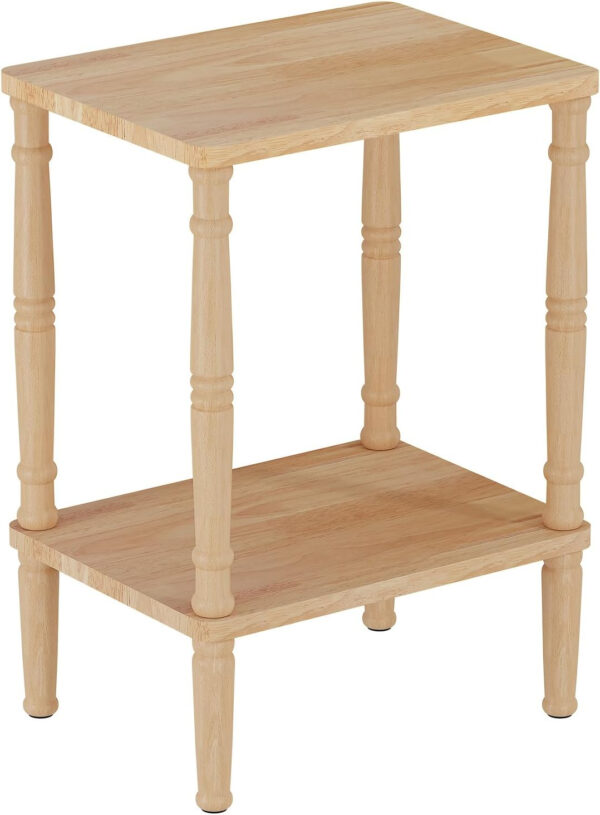 LUCKNOCK Solid Wood Side Table, 2-Tier Small End Table with Storage Shelf, Narrow Nightstand Bedside Table for Small Spaces, Bedroom, Living Room, Farmhouse, No-Tool Assembly.