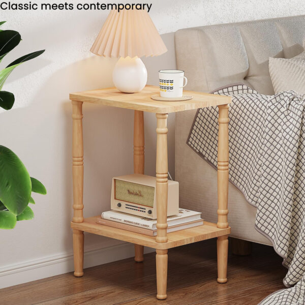 LUCKNOCK Solid Wood Side Table, 2-Tier Small End Table with Storage Shelf, Narrow Nightstand Bedside Table for Small Spaces, Bedroom, Living Room, Farmhouse, No-Tool Assembly.
