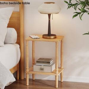 LUCKNOCK Solid Wood Side Table, 2-Tier Small End Table with Storage Shelf, Narrow Nightstand Bedside Table for Small Spaces, Bedroom, Living Room, Farmhouse, No-Tool Assembly.