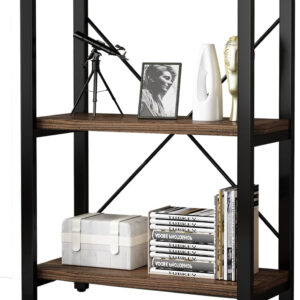 5 Tier Industrial Solid Wood Bookshelf, Open Etagere Bookcase with Metal Frame, Vintage Industrial Style Bookcase/Metal and Wood Bookshelf Furniture (AY01-5tier)