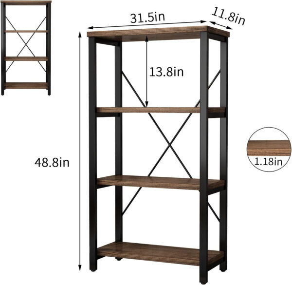 5 Tier Industrial Solid Wood Bookshelf, Open Etagere Bookcase with Metal Frame, Vintage Industrial Style Bookcase/Metal and Wood Bookshelf Furniture (AY01-5tier)