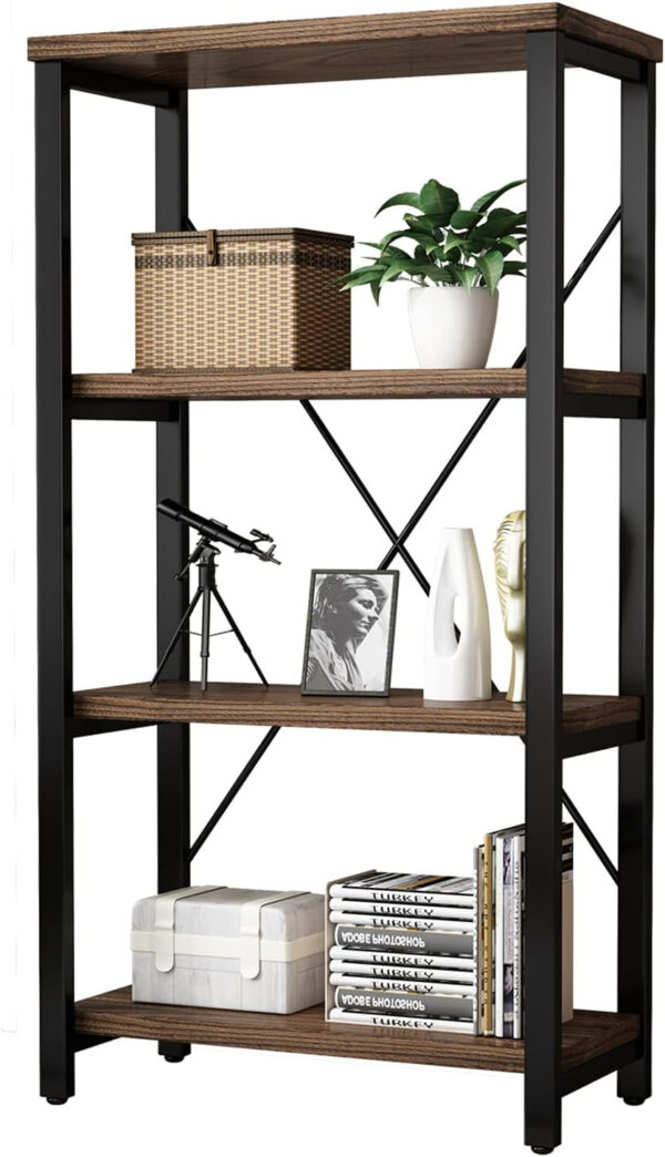 5 Tier Industrial Solid Wood Bookshelf, Open Etagere Bookcase with Metal Frame, Vintage Industrial Style Bookcase/Metal and Wood Bookshelf Furniture (AY01-5tier)