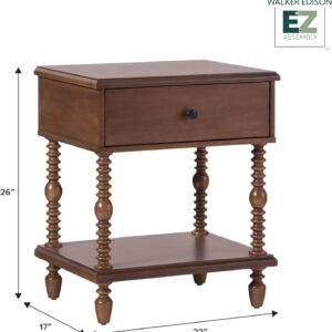 Walker Edison Easy Assembly Wood 1 Drawer Spindle Nightstand - Dark Brown