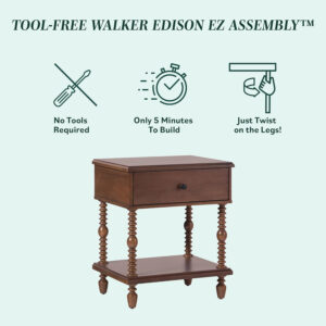 Walker Edison Easy Assembly Wood 1 Drawer Spindle Nightstand - Dark Brown