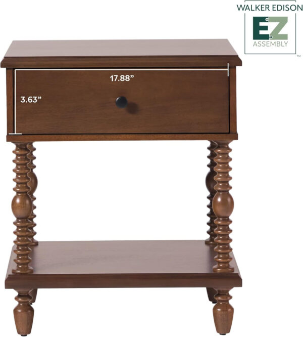 Walker Edison Easy Assembly Wood 1 Drawer Spindle Nightstand - Dark Brown