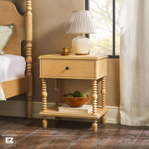 Walker Edison Easy Assembly Wood 1 Drawer Spindle Nightstand - Dark Brown