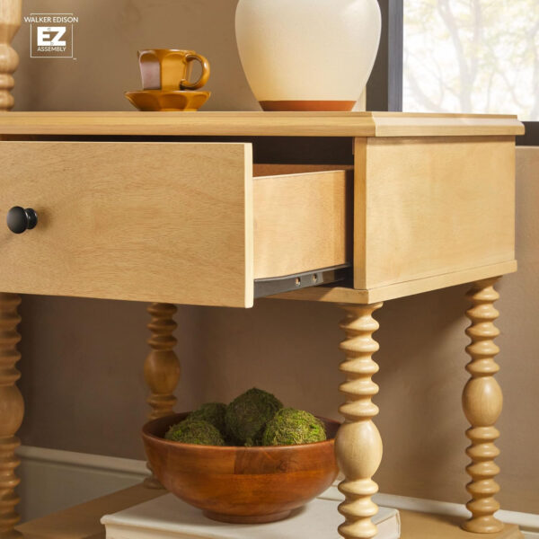 Walker Edison Easy Assembly Wood 1 Drawer Spindle Nightstand - Dark Brown