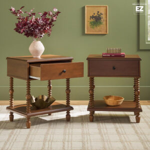 Walker Edison Easy Assembly Wood 1 Drawer Spindle Nightstand - Dark Brown