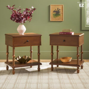 Walker Edison Easy Assembly Wood 1 Drawer Spindle Nightstand - Dark Brown