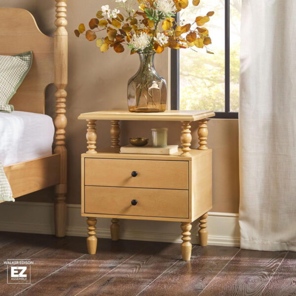 Walker Edison Easy Assembly Wood 1 Drawer Spindle Nightstand - Dark Brown