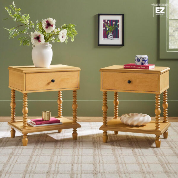 Walker Edison Easy Assembly Wood 1 Drawer Spindle Nightstand - Dark Brown